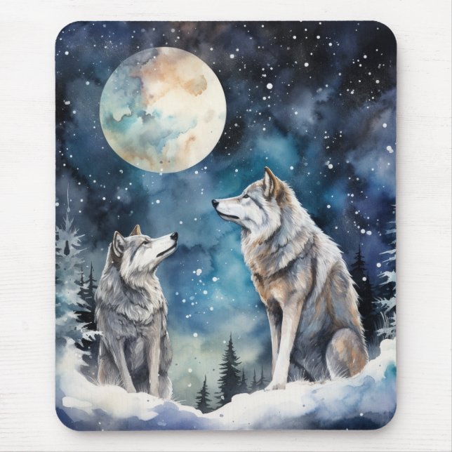 Two Wolves in Winter Mousepad (Vorne)