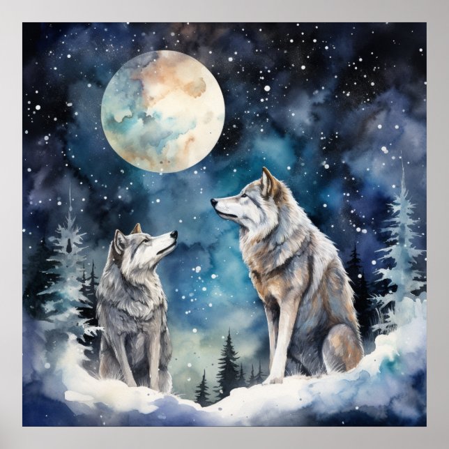 Two Wolves in Winter Poster (Vorne)