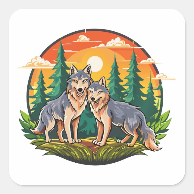 Two wolves quadratischer aufkleber (Vorderseite)