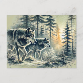 Two Wolves Running at Sunrise Postkarte