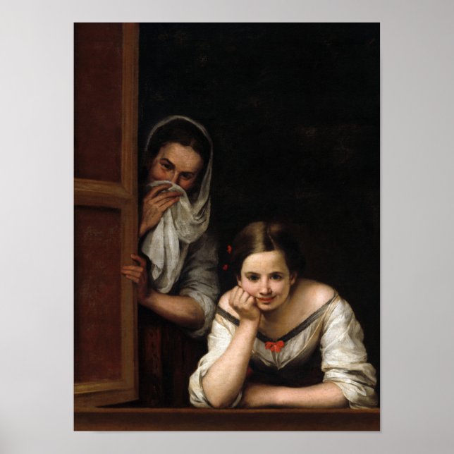 Two Women at a Window by Bartolome Esteban Murillo Poster (Vorne)