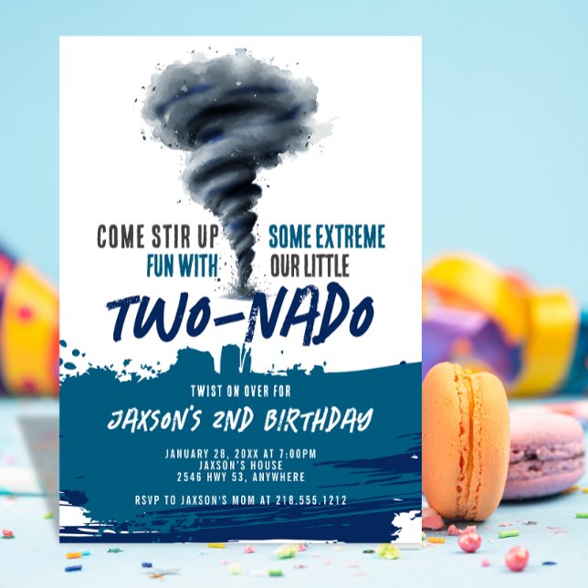 Twonado Twister Tornado Blue Grunge Geburtstag Einladung (Twonado Twister Tornado Blue Grunge Birthday Invitation)