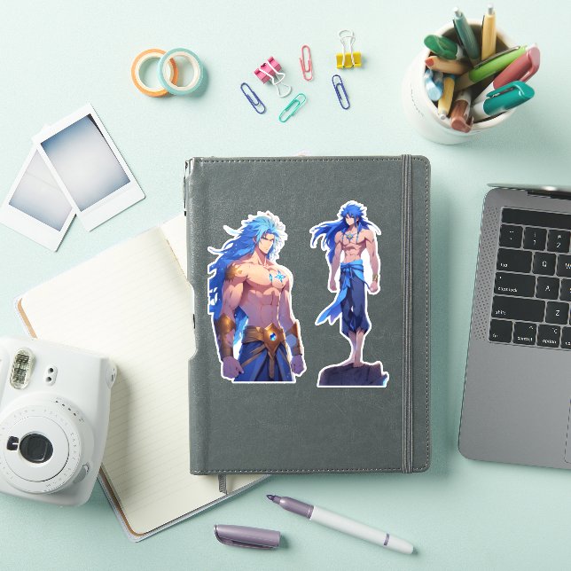 Twopack Fantasy Warrior Stickers | Long Blue Hair Aufkleber (iPad Hülle)
