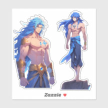 Twopack Fantasy Warrior Stickers | Long Blue Hair