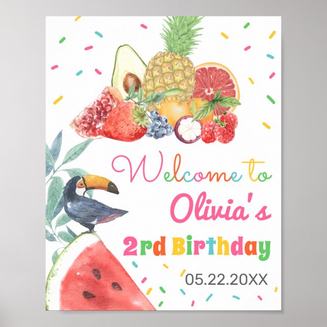 Twotti Fruitti Frucht Toucan Geburtstag Herzlich w Poster (Vorne)