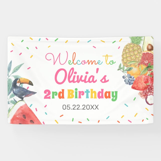 Twotti Fruitti Frucht Toucan Geburtstag Hintergrun Banner (Horizontal)