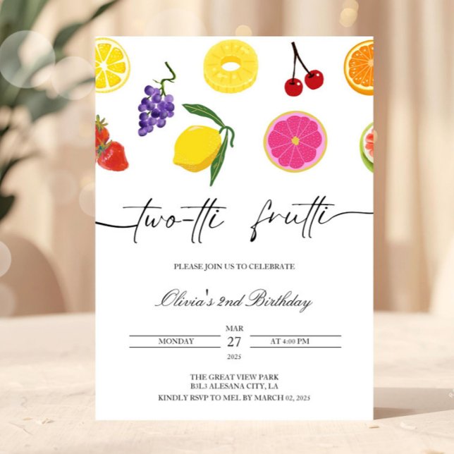 Twotti Frutti 2. Geburtstag Einladung Obst Party (Minimalist 2nd Birthday Invite TWOtti Frutti Second Birthday Invitation Two Twotti fruity Tropical S)