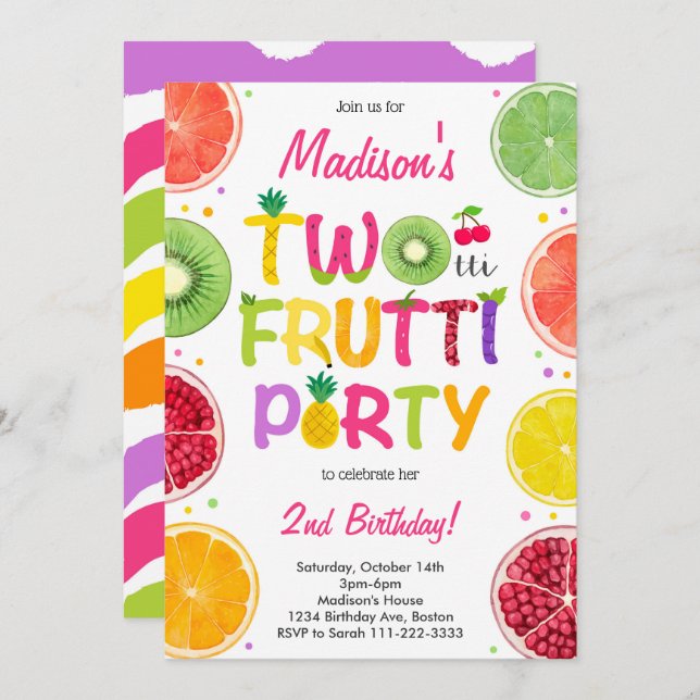 Twotti Frutti Birthday Einladung (Vorne/Hinten)