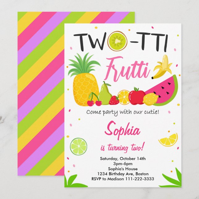 Twotti Frutti Party Sommer 2. Geburtstag Einladung (Vorne/Hinten)