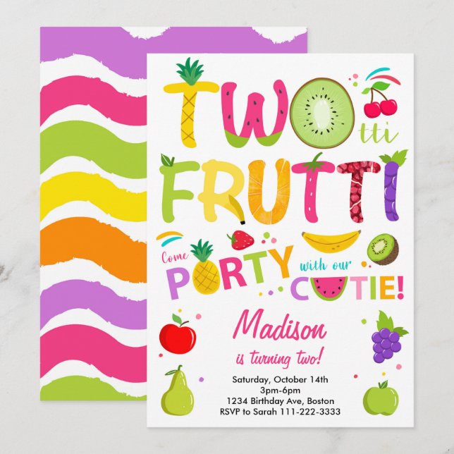 Twotti Frutti Party Süsse Geburtstag Einladung (Vorne/Hinten)