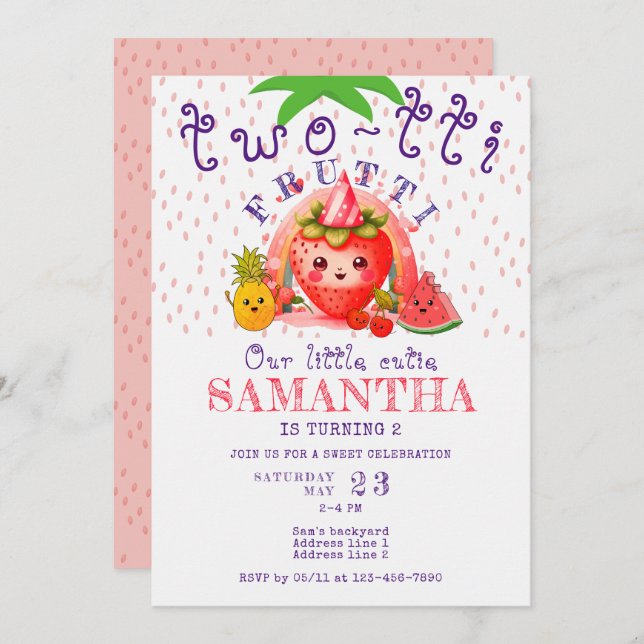TWOTTI Tutti Frutti Summer Fruit Girl 2. Geburtsta Einladung (Vorne/Hinten)