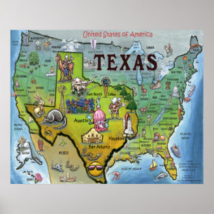 TX USA Karte Poster