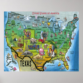 TX USA Map Poster