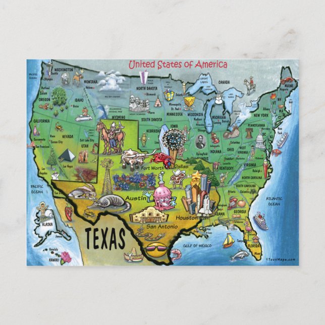 TX USA Map Postkarte (Vorderseite)
