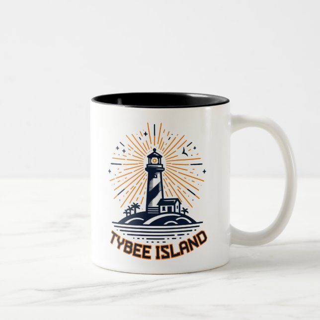 Tybee Island Georgia Lighthouse Sunrise Zweifarbige Tasse (Rechts)