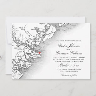 Tybee Island Karte Schwarz-Weiß-Hochzeit
