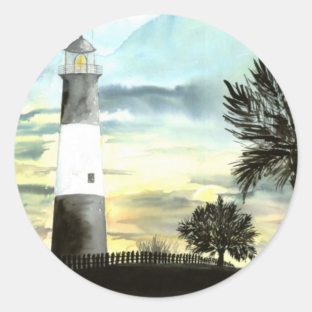 TYBEE Island Lighthouse Kunstgeschenke Runder Aufkleber (Vorderseite)