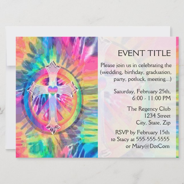 Tye Dye Kreuz mit Herz im Zentrum Einladung (Vorderseite)