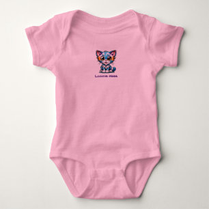 Tye Dyed Wide Mit Augen Cartoon Kitty Cat sagt Lie Baby Strampler