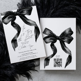 Tying Knot Black Coquette Bow Brautparty QR Einladung