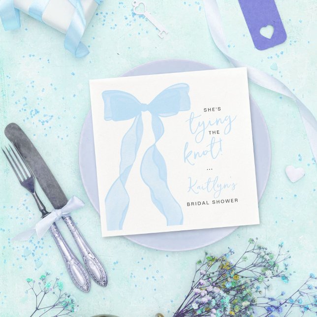 Tying The Knot Elegant Blue Bow Bridal Shower Serviette (Von Creator hochgeladen)