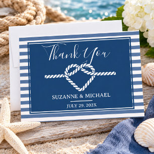 Tying the Knot Nautical Streifen Navy Blau Hochzei Dankeskarte