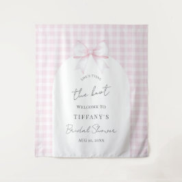 Tying The Knot Pink Bow Bridal Shower Welcome Wandteppich