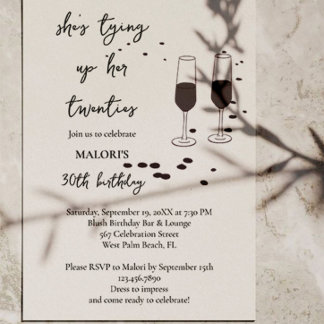 Tying Up Her 20s Black Champagne 30th Birthday Einladung