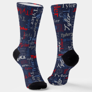 Tyler personalisierter Name Rot Grau Socken