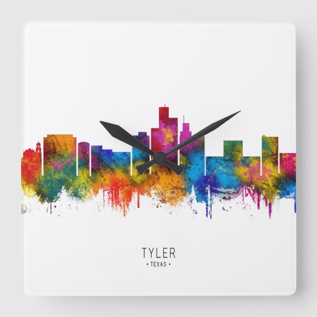 Tyler Texas Skyline Quadratische Wanduhr (Vorderseite)