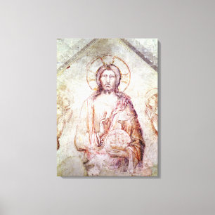 Tympanum, der den Retter-Segen, 1341 darstellt Leinwanddruck