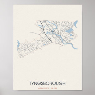 Tyngsborough Massachusetts Straßenkarte Poster