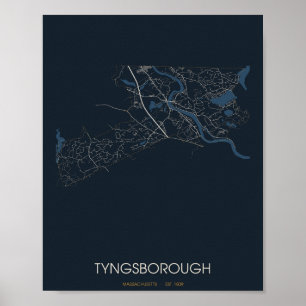 Tyngsborough Massachusetts Straßenkarte Poster (Na