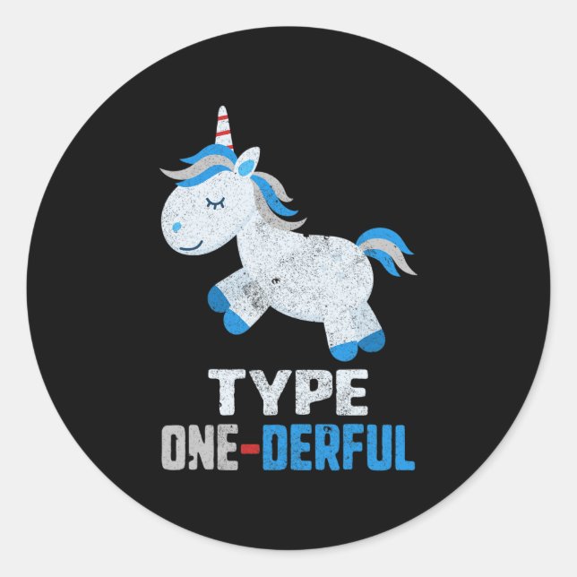 Typ 1 Derful Diabetes T1 Awareness Unicorblau Runder Aufkleber (Vorderseite)