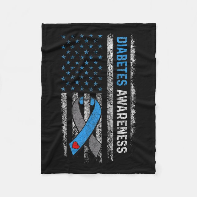 Typ 1 Diabetes-Bewusstsein Amerikaner Flaggen Blue Fleecedecke (Vorderseite)