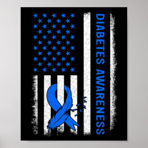 Typ 1 Diabetes-Bewusstsein Amerikaner Flaggen Blue Poster