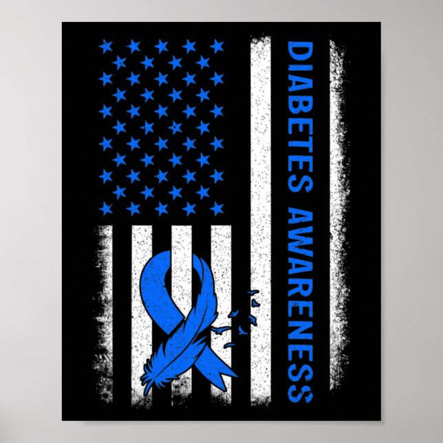 Typ 1 Diabetes-Bewusstsein Amerikaner Flaggen Blue Poster (Vorne)