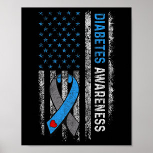 Typ 1 Diabetes-Bewusstsein Amerikaner Flaggen Blue Poster