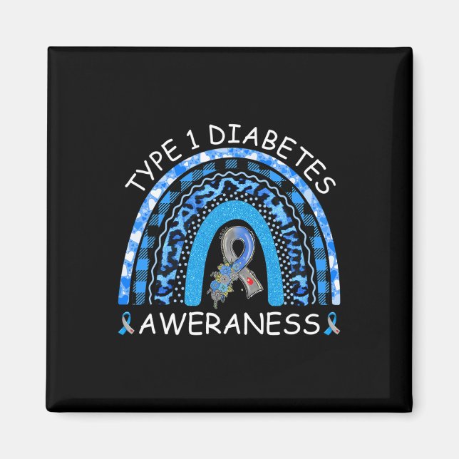 Typ 1 Diabetes Bewusstsein gebleicht Rainbow Blue  Magnet (Vorne)