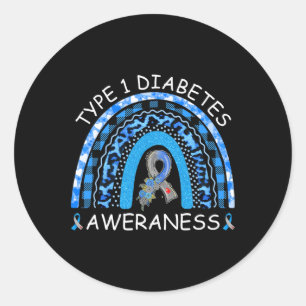 Typ 1 Diabetes Bewusstsein gebleicht Rainbow Blue Runder Aufkleber