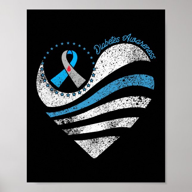 Typ 1 Diabetes Bewusstsein Herz Ribbon Poster (Vorne)