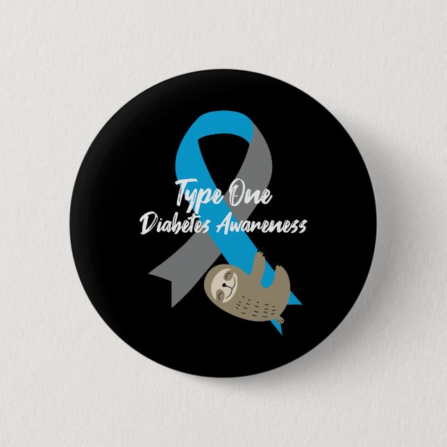 Typ 1 Diabetes Bewusstsein Spaß Sloth und Ribbon T Button (Vorderseite)