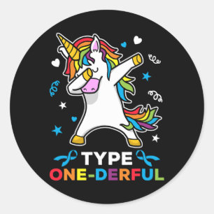 Typ 1 Diabetes Bewusstsein Unicorn Typ 1 Derful Runder Aufkleber