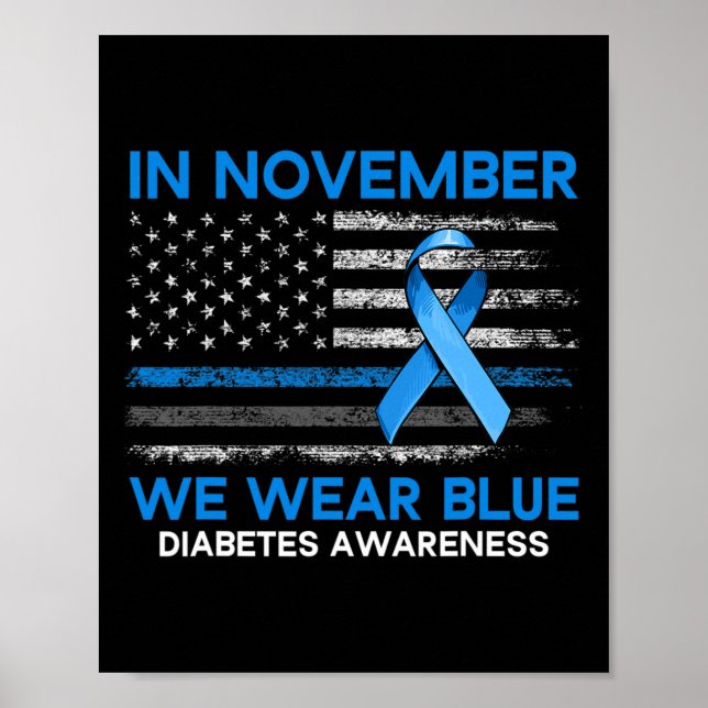 Typ 1 Diabetes-Bewusstsein US-Flagge Blue Ri Poster (Vorne)