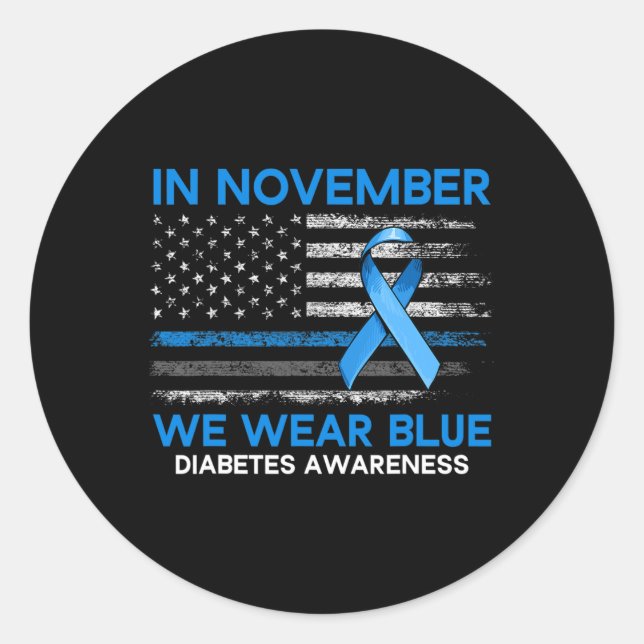 Typ 1 Diabetes-Bewusstsein US-Flagge Blue Ri Runder Aufkleber (Vorderseite)