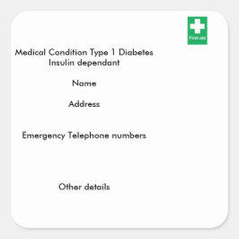 Typ-1-Diabetes-Warnhinweise Quadratischer Aufkleber