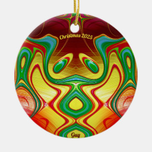 TYP ~ CHRISTMAS Hellgelbes Rotes Grün 2025 Keramik Ornament