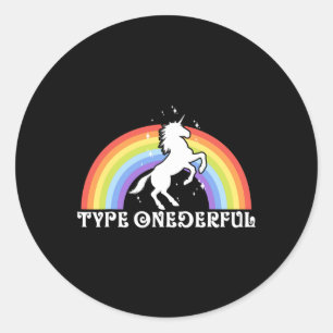 Type Onederful Typ-1-Diabetes-Einhorn-Regenbogen-B Runder Aufkleber