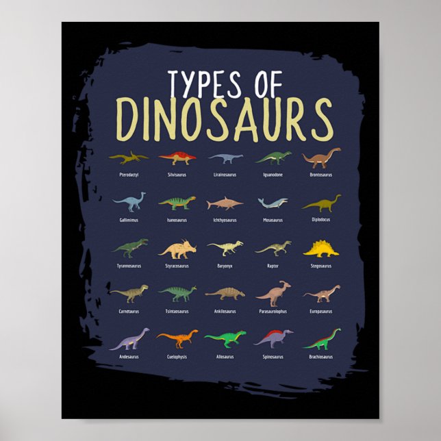 Typen von Dinosaurier Dino Kinderjungen Poster (Vorne)