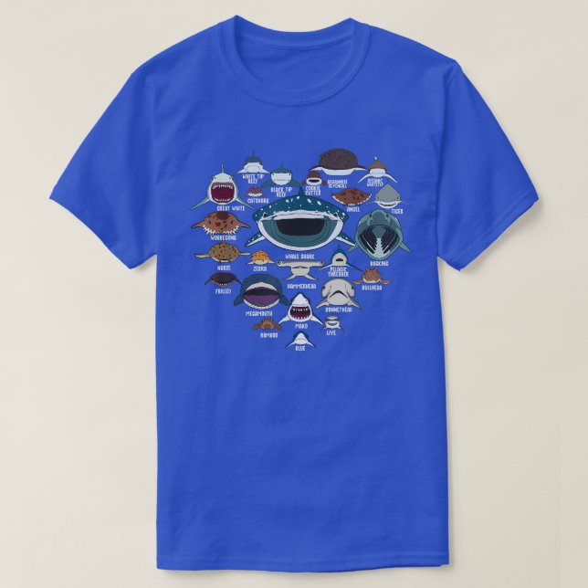 Types Of Shark Identification Shark Faces Tee Mari (Design vorne)